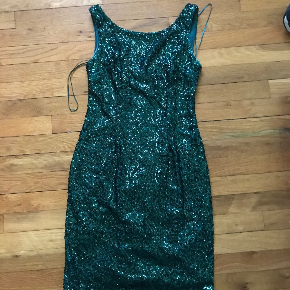 Dark Green Sequined Cocktail Dress Size 4